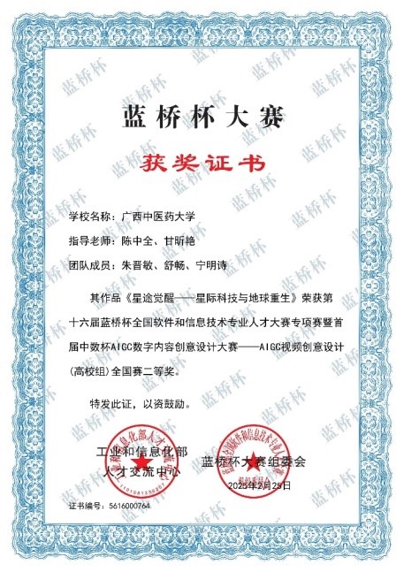 全国赛二等奖获奖证书