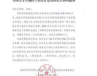 热烈庆祝鸭脖学子在全国大学生 制药工程设计竞赛中获得佳绩