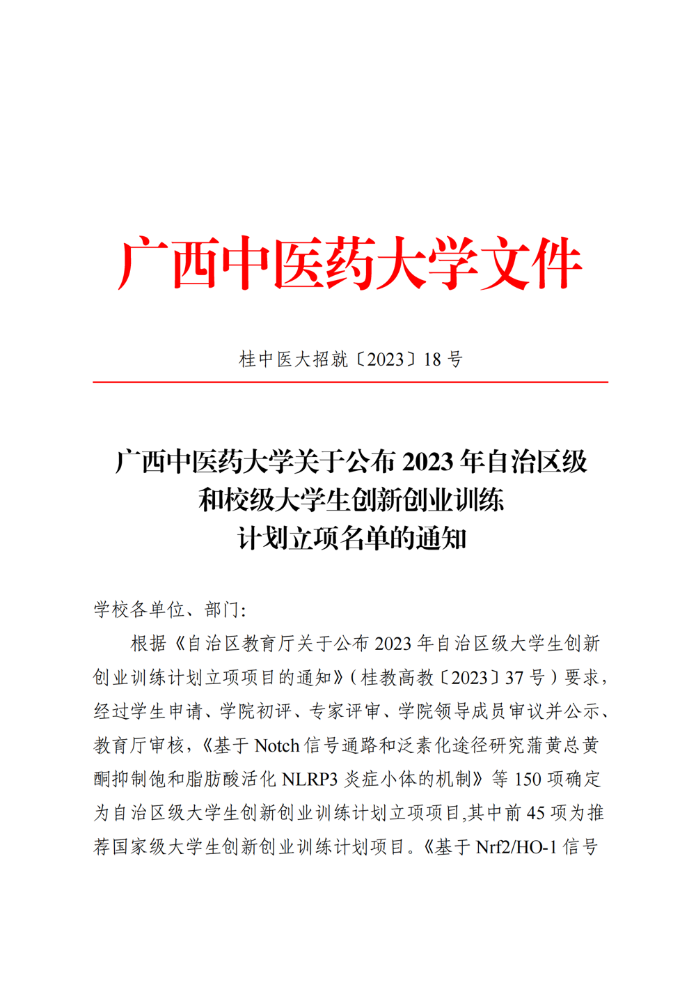 YABO鸭脖关于公布2023年自治区级和校级大学生创新创业训练计划立项名单的通知_00